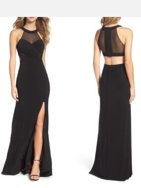 Xscape Black Mesh Yoke Evening Stretchy Gown Prom Size 4 Formal Prom Black Tie